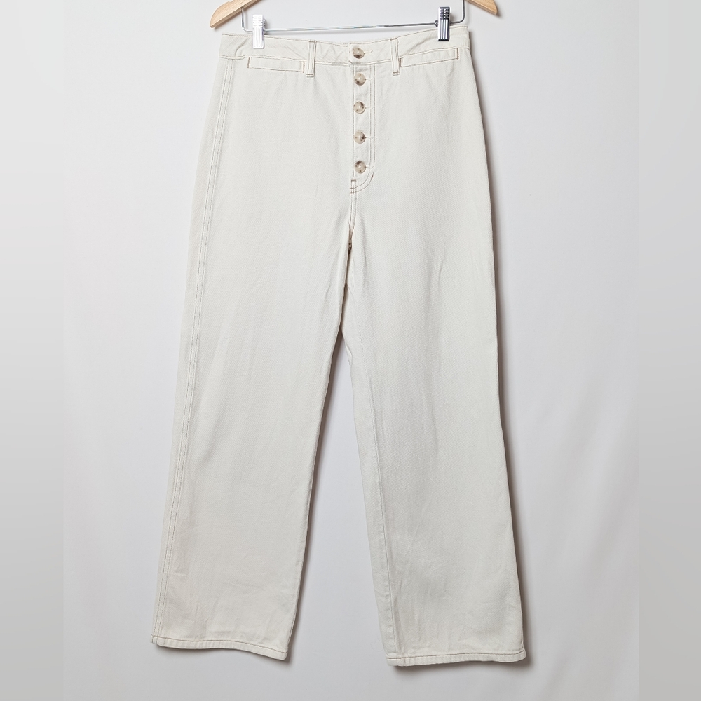 REFORMATION Lexi High Rise Wide Leg Jeans Exposed Button Fly Ivory White 29 - Picture 7 of 12